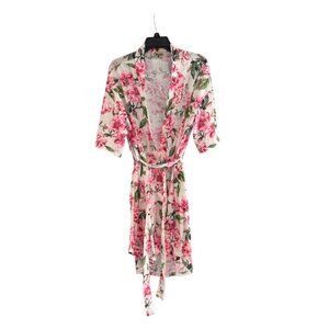 Show Me Your Mumu Floral Robe Kimono O/S Pink Green White Lightweight